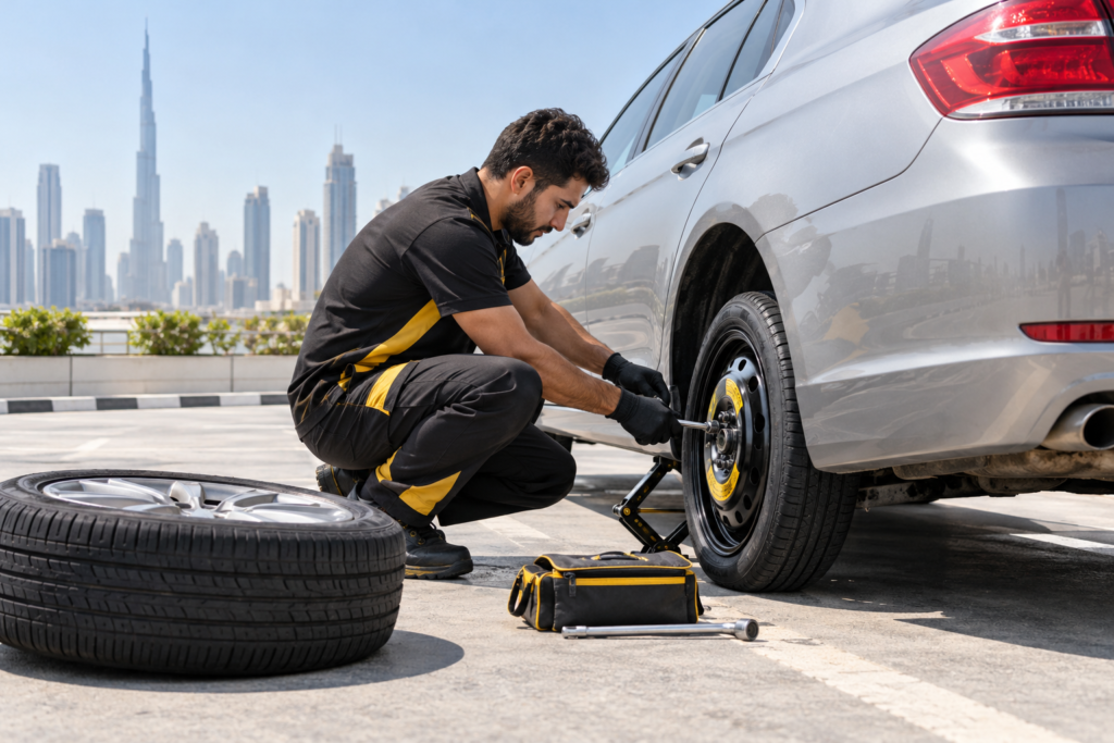 spare wheel installation service illustration